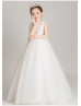 Beaded Ivory Lace Tulle Flower Girl Dress Communion Dress